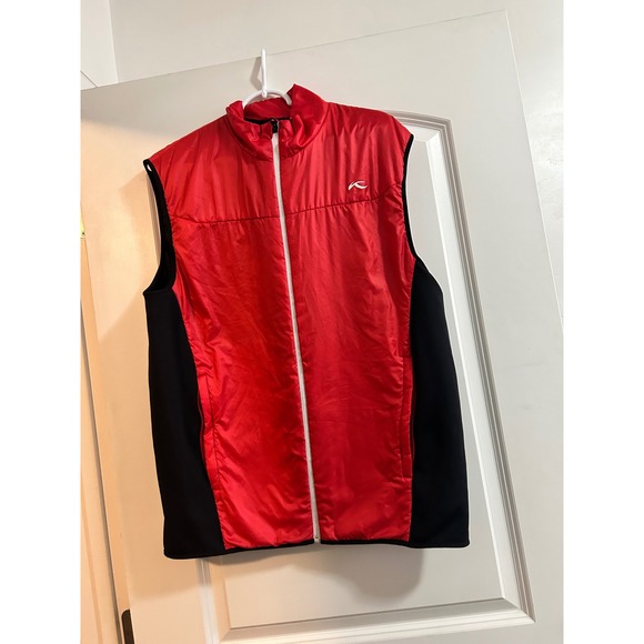 Kjus Mens Red Black Zip Front Golf Vest Puffer Lightweight Full Zip